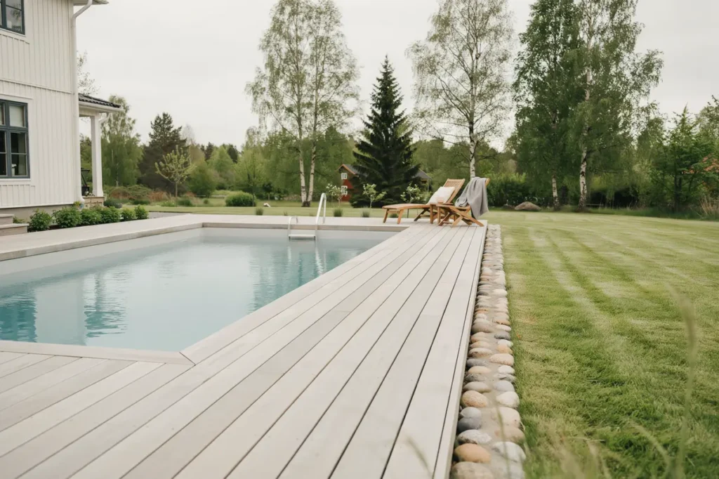 bygge av nedgr vd pool med tr d ck i runby v sby